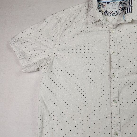 Ricky Singh Denim & Flower Mens Cotton Button Down Shirt Large Short Sleeve Dot - Picture 5 of 8